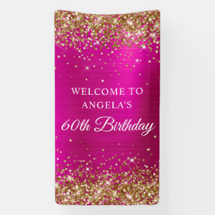 Gold Glitter Hot Pink Foil 60th Birthday Vertical Banner