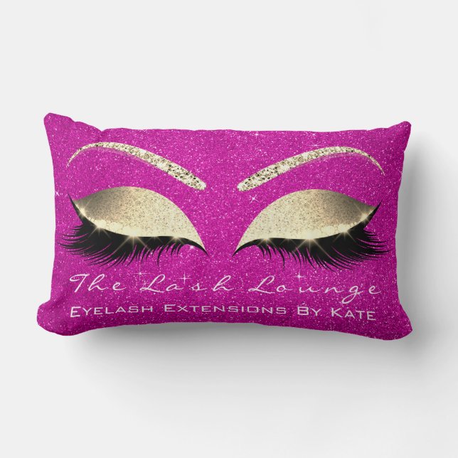 Gold Glitter Hot Pink Makeup Eyes Lashes Beauty Lumbar Cushion (Front)