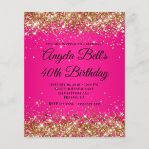 Gold Glitter Hot Pink Ombre Fancy Monogram 40th Flyer