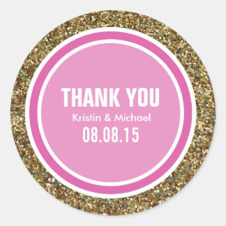 Gold Glitter & Hot Pink Thank You Label