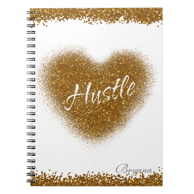 Gold Glitter HUSTLE Heart Glamour Notebook Journal (Front)
