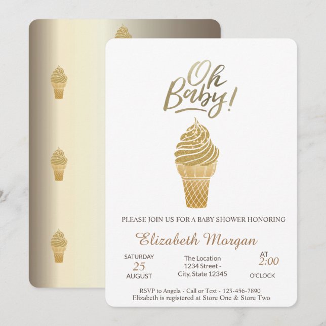 Gold Glitter Ice cream Oh Baby Summer Baby Shower  Invitation (Front/Back)