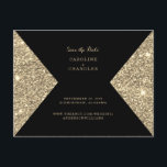 Gold Glitter Image & Black Glam Save the Date Announcement Postcard<br><div class="desc">Gold Glitter image and Black Envelope Style Square.  Photo Wedding Save the Date.  Back with Bride and Groom Photo last names as well as the text Wedding.  Gold Glitter confetti.  Website.  Black and white filter applied to photo.  Postcard.</div>