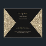 Gold Glitter Image & Black Glam Save the Date Announcement Postcard<br><div class="desc">Gold Glitter image and Black Envelope Style Square.  Photo Wedding Save the Date.  Back with Bride and Groom Photo last names as well as the text Wedding.  Gold Glitter confetti.  Website.  Black and white filter applied to photo.  Postcard.</div>