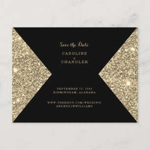 Gold Glitter Image & Black Glam Save the Date Announcement Postcard