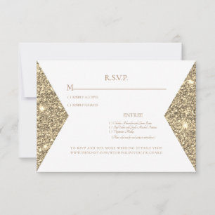 Gold Glitter Image & White Modern Wedding RSVP Card