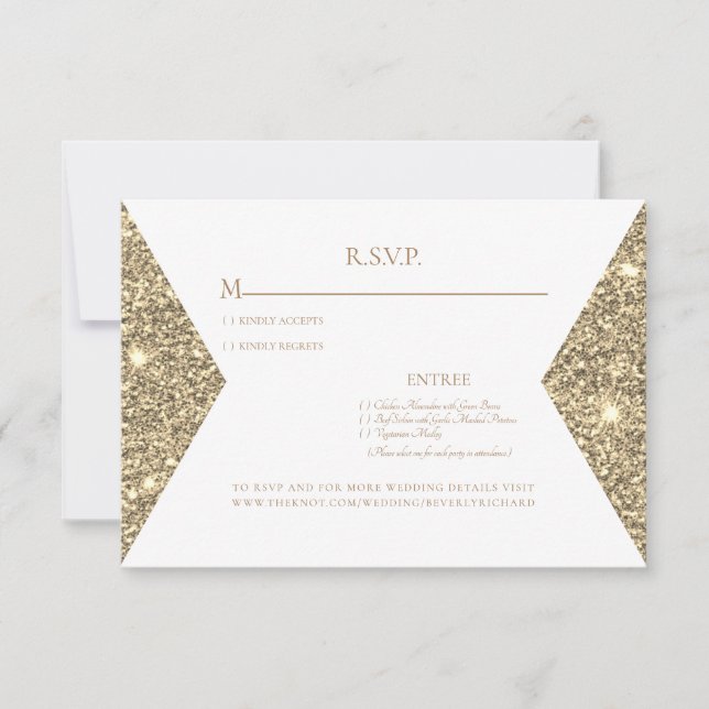 Gold Glitter Image & White Modern Wedding RSVP Card (Front)
