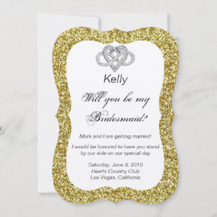 Gold Glitter Infinity Heart Bridesmaid Card