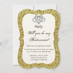 Gold Glitter Infinity Heart Bridesmaid Card