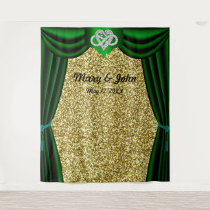 Gold Glitter Infinity Heart Green Curtain Backdrop Tapestry