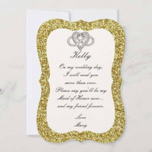 Gold Glitter Infinity Heart Maid Of Honour Card