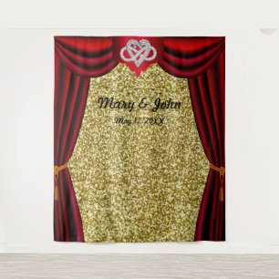 Gold Glitter Infinity Heart Red Curtain Backdrop Tapestry