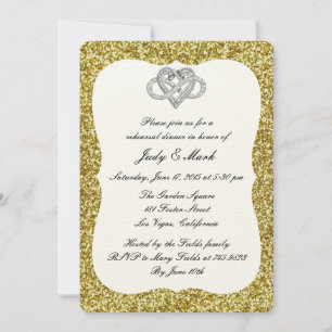 Gold Glitter Infinity Heart Rehearsal Dinner Invitation