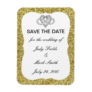 Gold Glitter Infinity Heart Save The Date Magnet