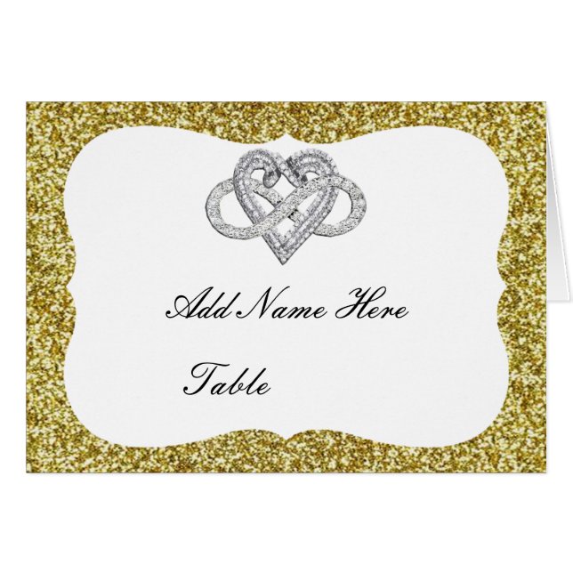 Gold Glitter Infinity Heart Table Place Card (Front Horizontal)