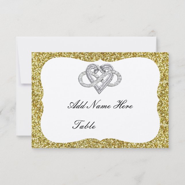 Gold Glitter Infinity Heart Table Place Card (Front)