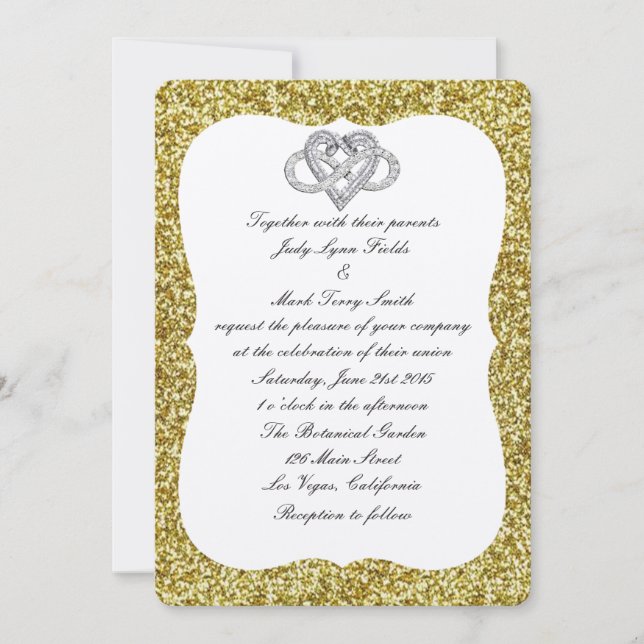 Gold Glitter Infinity Heart Wedding Invitation (Front)