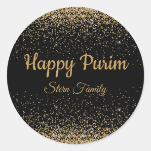 Gold Glitter Jewish Happy Purim  Classic Round Sticker