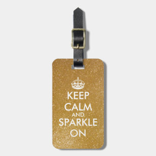 Gold glitter keep calm and sparkle on luggage tag