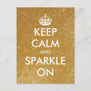 Gold glitter Keep calm and sparkle on postcards