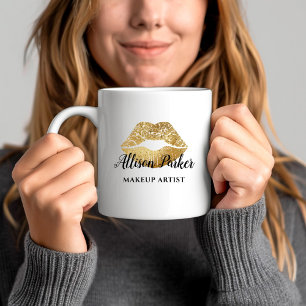 Gold Glitter Kiss Lips Business Makeup Artist Coffee Mug