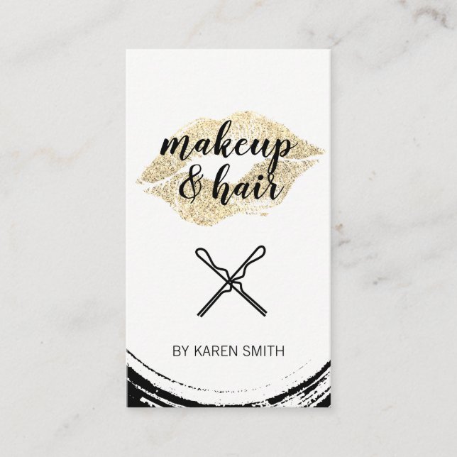 Gold Glitter Kiss / Makeup and Hair Business Card (Front)