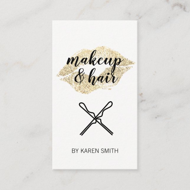 Gold Glitter Kiss / Makeup and Hair Business Card (Front)