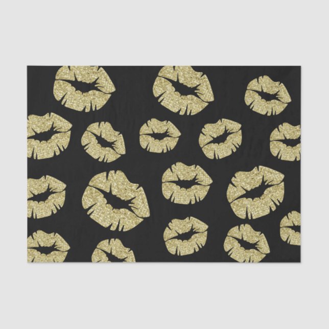 Gold Glitter Kisses on Black Tissue Paper (Front)
