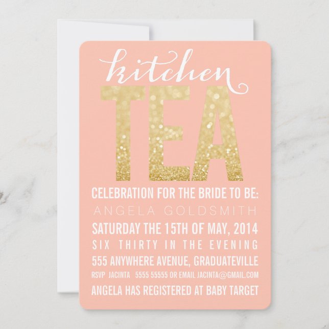 Gold Glitter Kitchen Tea Shower Party Invitation (Front)