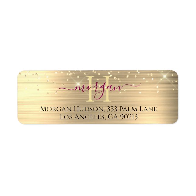Gold Glitter & Large Monogram, Maroon Name (Front)