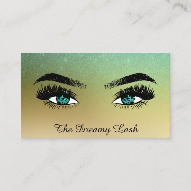 *~* Gold Glitter Lashes QR Brows Extensions Business Card (Front)