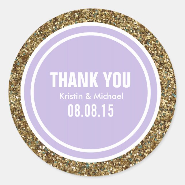 Gold Glitter Lavender Custom Thank You Label (Front)