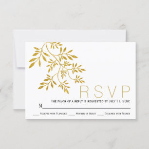Gold glitter leaves branch modern wedding RSVP Card