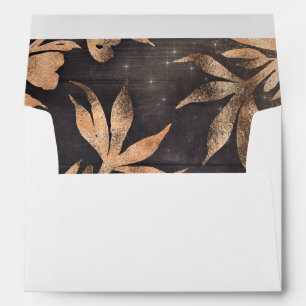 Gold Glitter Leaves Rustic Country Wedding Envelope