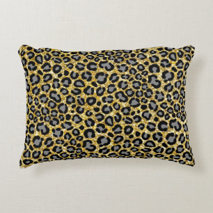   Gold Glitter Leopard Pattern Girly Cheetah Print Decorative Cushion