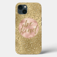 Gold Glitter Leopard Print Blush Rose Be Kind