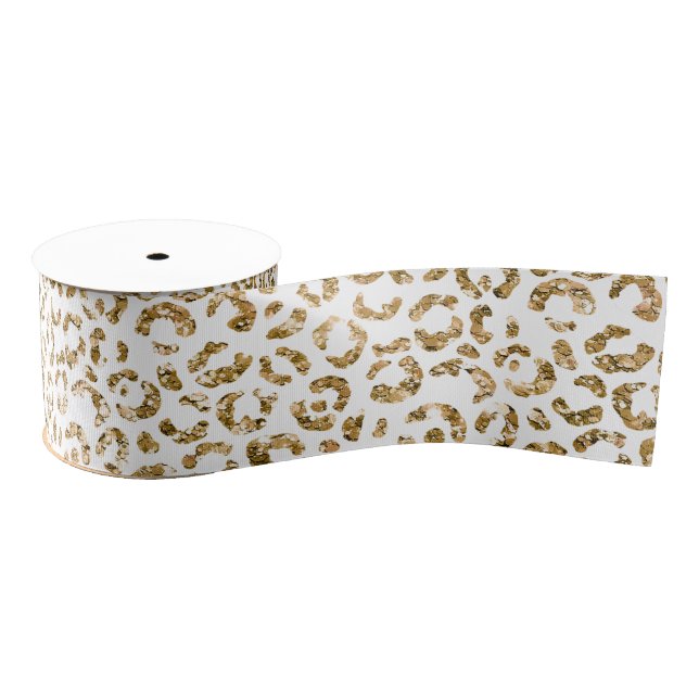 Gold Glitter Leopard Print Grosgrain Ribbon (Spool)