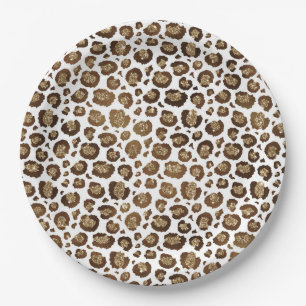Gold Glitter Leopard Print Paper Plate