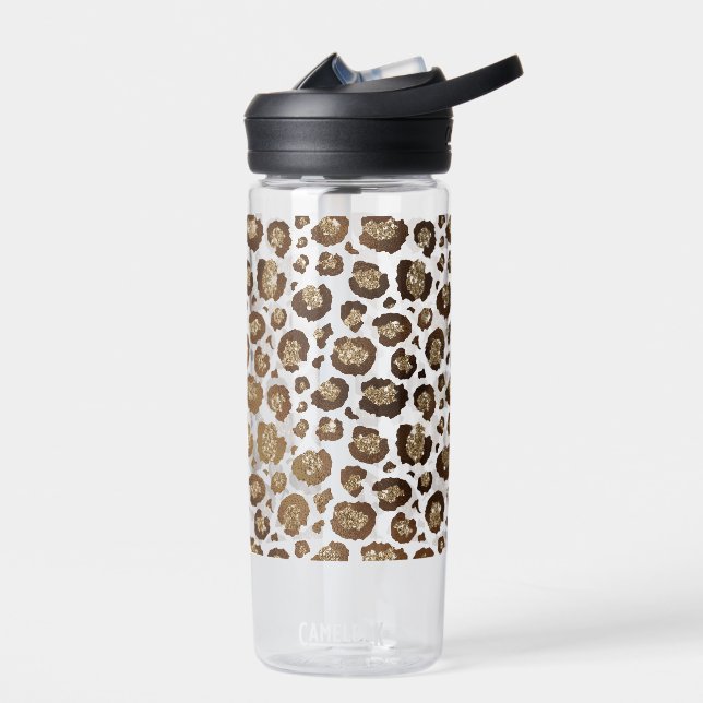 Gold Glitter Leopard Print Water Bottle (Left)