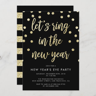 Gold Glitter Let's Ring In The New Year Invitation