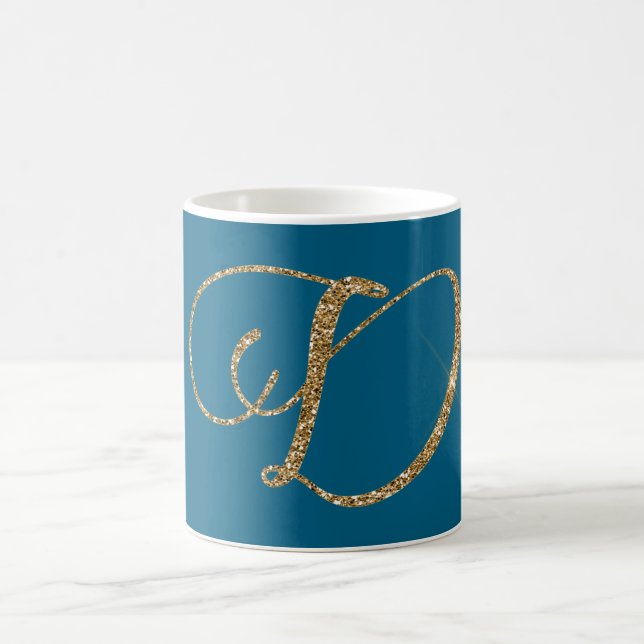 Gold Glitter Letter D Coffee Mug (Center)