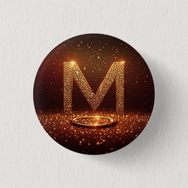Gold Glitter Letter M Monogram Gift 3 Cm Round Badge (Front)