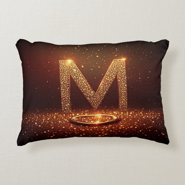 Gold Glitter Letter M Monogram Gift Decorative Cushion (Front)