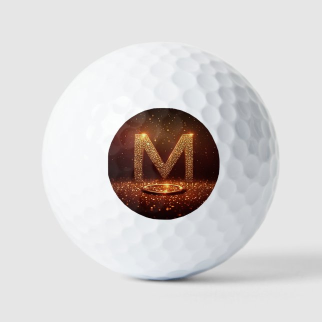 Gold Glitter Letter M Monogram Gift Golf Balls (Front)
