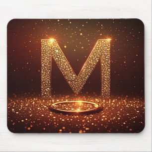 Gold Glitter Letter M Monogram Gift Mouse Pad