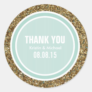 Gold Glitter & Light Mint Thank You Label