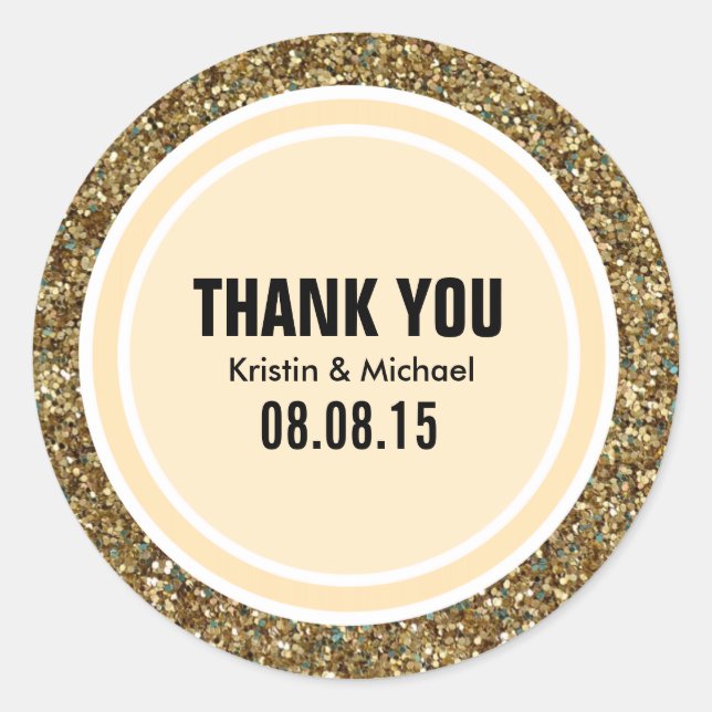 Gold Glitter & Light Peach Thank You Label (Front)