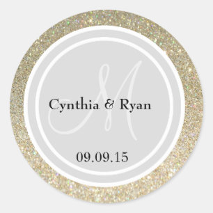 Gold Glitter & Light Silver Wedding Monogram Seal