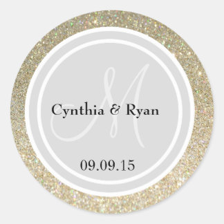 Gold Glitter & Light Silver Wedding Monogram Seal