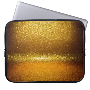 Gold glitter lights, vintage Christmas texture. Laptop Sleeve